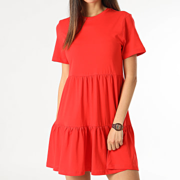 Only - Robe Manches Courtes Femme May Life Peplum Rouge