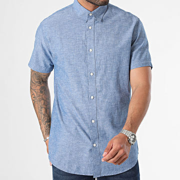 Selected - Camicia a maniche corte regular New-Linen Blue Denim Mottled