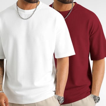 LBO - Pack de 2 T-Shirts Texturizados Waffle Large 0209 0419 Branco Bordô