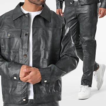 Frilivin - Conjunto de chaqueta y pantalón negro jaspeado