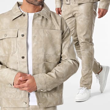Frilivin - Conjunto de chaqueta y pantalón de chine color topo