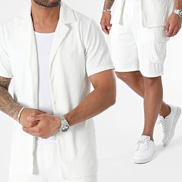 John H - Conjunto de camisa blanca de manga corta y pantalón corto de jogging