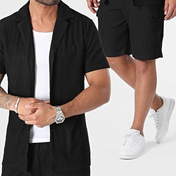 John H - Ensemble Chemise Manches Courtes Et Short Jogging Noir