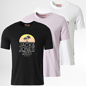 Jack And Jones - Set di 3 magliette Casey bianco nero viola