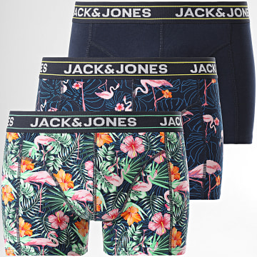 Jack And Jones - Fenicottero rosa Set di 3 boxer floreali blu navy