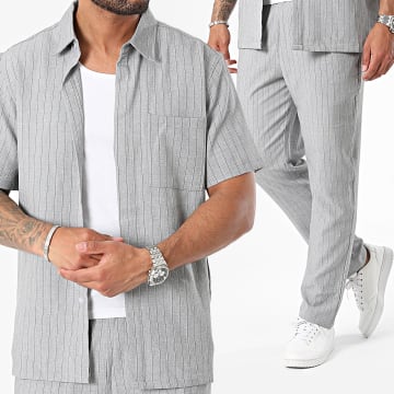 Frilivin - Conjunto de camisa y pantalón de rayas grises
