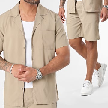 Frilivin - Set camicia a maniche corte e pantaloncini da jogging marrone