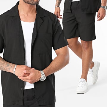 Frilivin - Set camicia nera a maniche corte e pantaloncini da jogging