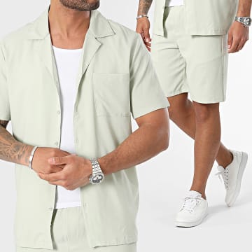 Frilivin - Conjunto de camisa de manga corta y pantalón corto verde claro