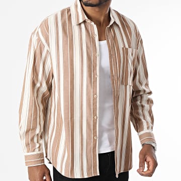 Frilivin - Chemise Manches Longues A Rayures Beige Camel