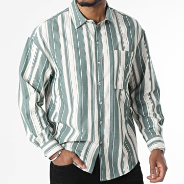 Frilivin - Camisa de manga larga a rayas verde beige