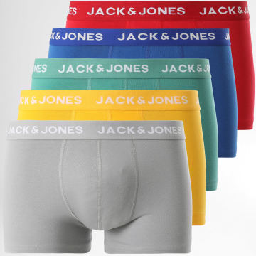 Jack And Jones - Set di 5 boxer Larry Solid Grigio Verde Rosso Giallo Blu Reale