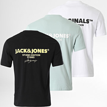 Jack And Jones - Set di 3 magliette Bora con marchio nero bianco blu