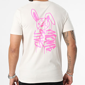 Sale Môme Paris - Tee Shirt Rabbit Dripping Graffiti Beige Pink Fluo