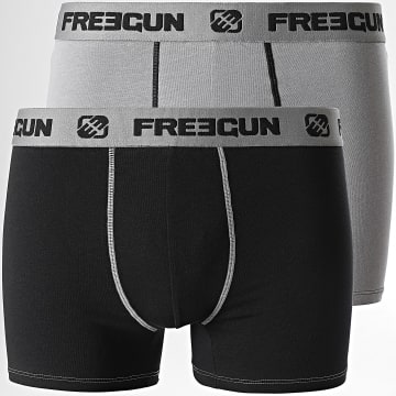 Freegun - Set di 2 boxer ultra elasticizzati grigi e neri