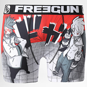 Freegun - Boxer elasticizzato stile Manga nero grigio rosso bianco
