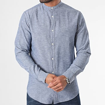 Jack And Jones - Camisa de manga larga vaquera azul con banda de lino