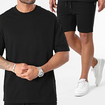 Jack And Jones - Set di maglietta nera e pantaloncini da jogging Bradley