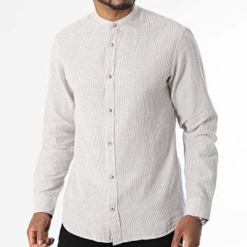Jack And Jones - Chemise Manches Longues A Rayures Summer Band Linen Beige