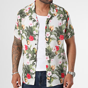 Produkt - Camicia a maniche corte Hawaii Bianco Verde Giallo Rosa Floreale