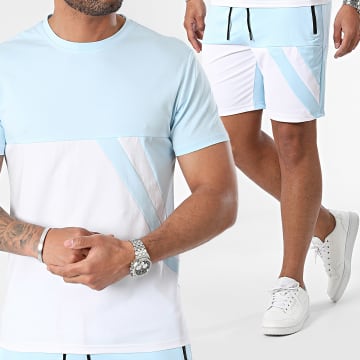 Zayne Paris  - Set di maglietta e pantaloncini da jogging bianchi e blu chiaro