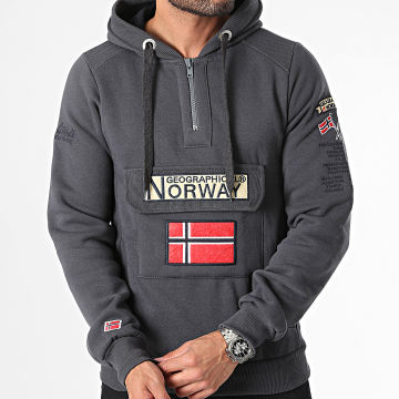 Geographical Norway - Felpa con cappuccio e collo a zip grigio antracite