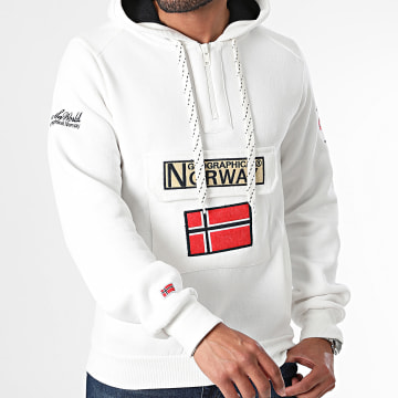 Geographical Norway - Sudadera blanca con capucha y cuello de cremallera