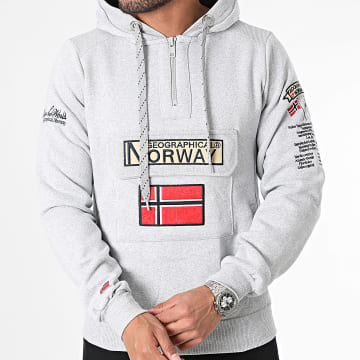 Felpa Con Cappuccio Uomo Geographical Norway GARICE - Grigio Melange Taglia S - Maniche Lunghe, Cotone Morbido, Uso Quotidiano