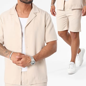 MTX - Conjunto de camisa de manga corta y pantalón corto de jogging beige