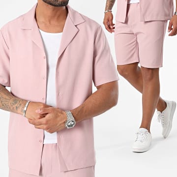 MTX - Conjunto de camisa rosa de manga corta y pantalón corto de jogging