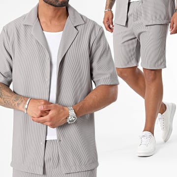 MTX - Conjunto de camisa gris de manga corta y pantalón corto de jogging