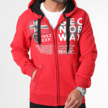 Geographical Norway - Sweat Zippé Capuche Rouge