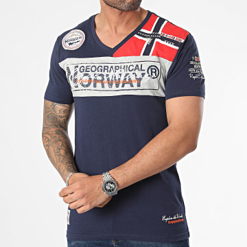 Geographical Norway - Tee Shirt Col V Jidney Bleu Marine