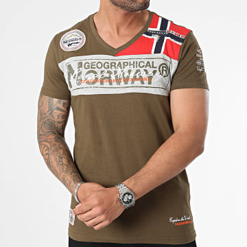 Geographical Norway - Tee Shirt Col V Jidney Vert Kaki