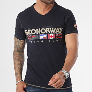Geographical Norway - Camiseta azul marino con cuello de pico