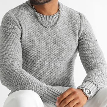 LBO - Pull Col Rond Grosses Mailles 0516 Gris Clair