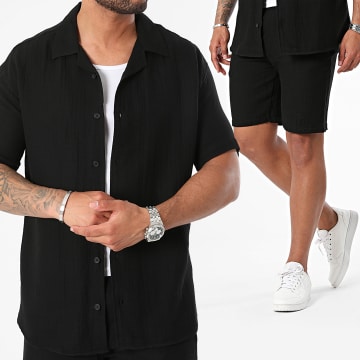 Mackten - Conjunto de camisa negra de manga corta y pantalón corto de jogging
