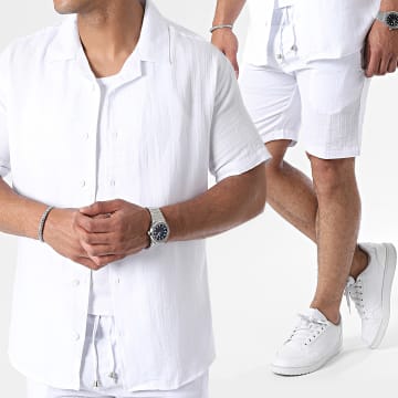 Mackten - Conjunto de camisa blanca de manga corta y pantalón corto de jogging