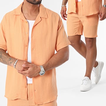 Mackten - Conjunto naranja de camisa de manga corta y pantalón corto de jogging