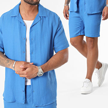 Mackten - Conjunto de camisa de manga corta y pantalón corto azul King