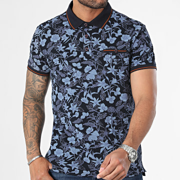 American People - Polo Manches Courtes Perkins 103-05 Bleu Marine Floral