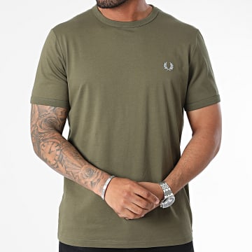 Fred Perry - M3519 Camiseta Ringer Verde Caqui Oscuro