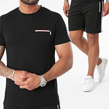 Zayne Paris  - Set di maglietta nera con taschino e pantaloncini da jogging a fascia