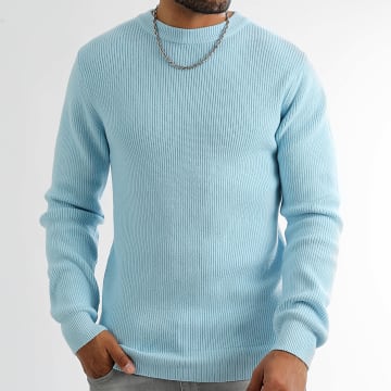 LBO - Pull Col Rond Mailles 1257 Bleu Clair