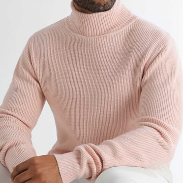 LBO - Pull Col Roulé Mailles 1270 Rose Pale