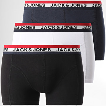 Jack And Jones - Lot De 3 Boxers Waistband Strib Noir Blanc Bleu Marine