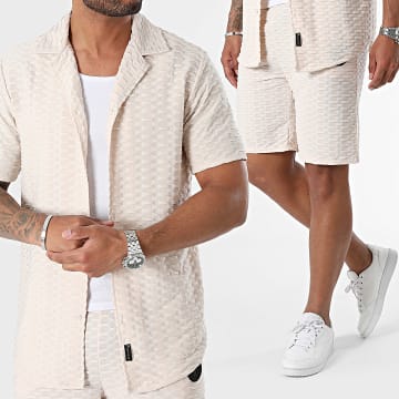 Zelys Paris - Conjunto de camisa de manga corta y pantalón corto de jogging beige
