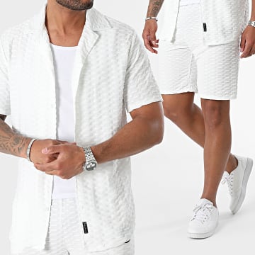 Zelys Paris - Ensemble Chemise Manches Courtes Et Short Jogging Blanc