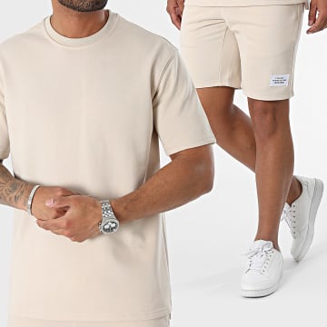 Zelys Paris - Conjunto de camiseta y pantalón corto de jogging beige