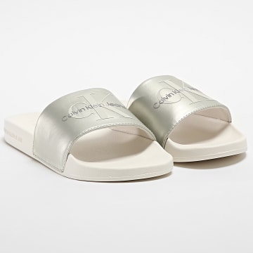 Calvin Klein - Claquettes Femme Slide New York 1243 Creamy White Eggshell